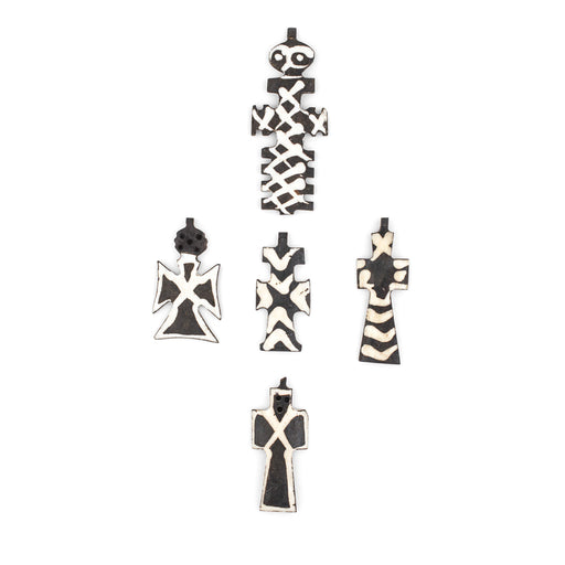 5 Pendant Bundle: Batik Bone Crosses - The Bead Chest
