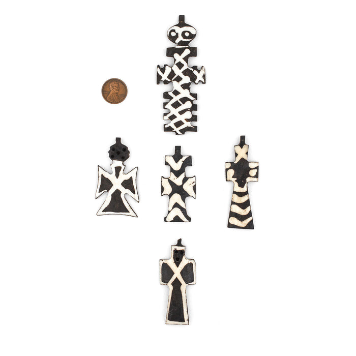 5 Pendant Bundle: Batik Bone Crosses - The Bead Chest