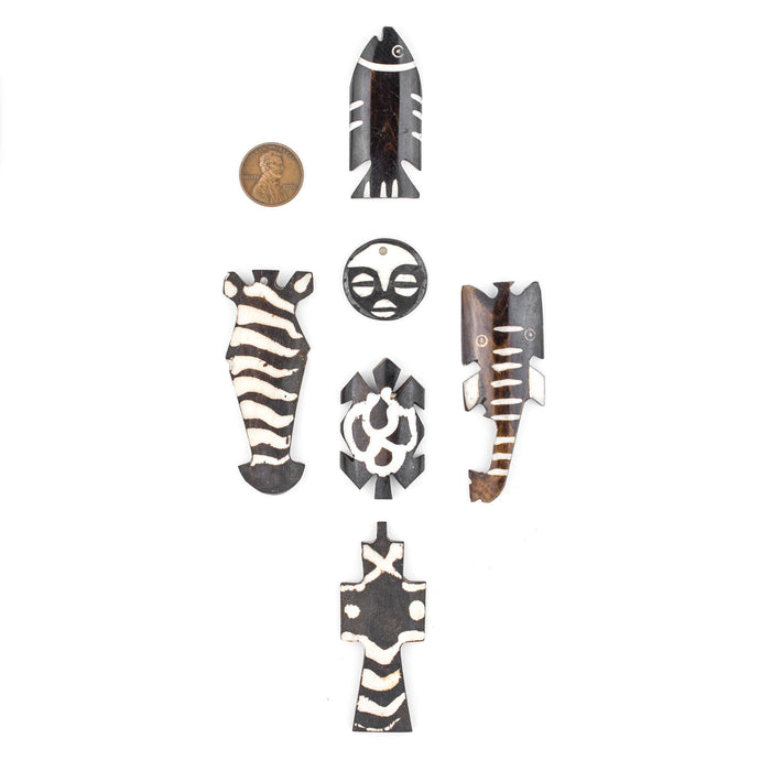 6 Pendant Bundle: Kenya Batik Bone - The Bead Chest