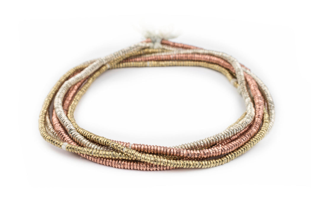 3 Strand Bundle: Ethiopian Heishi Beads 4mm (Silver, Brass, Copper) - The Bead Chest