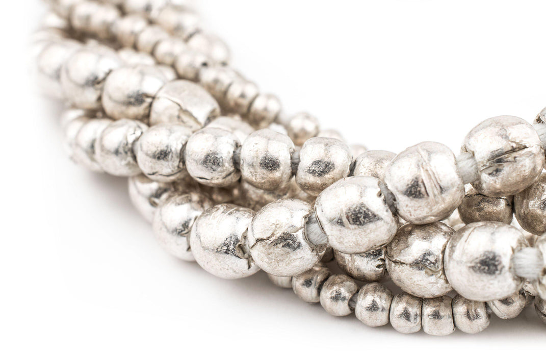 3 Strand Bundle: Ethiopian Round Silver Beads (4mm, 6mm, 8mm) - The Bead Chest