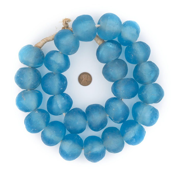 Super Jumbo Baby Blue Recycled Glass Beads (36mm) - The Bead Chest