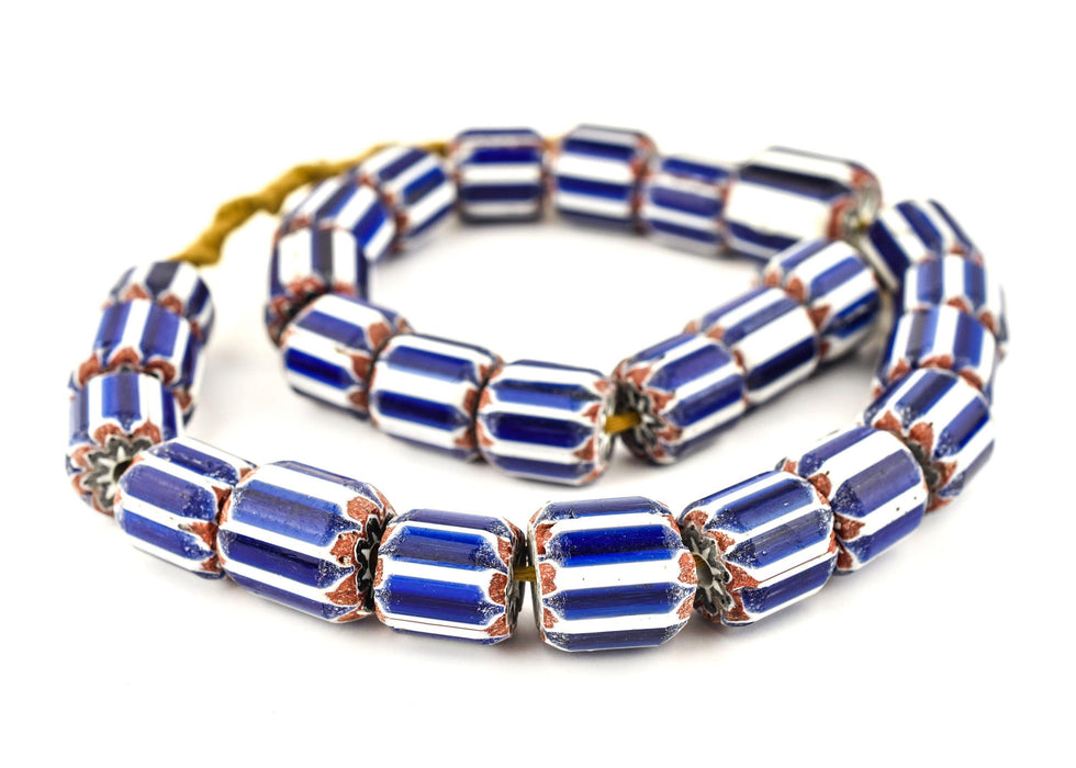 Jumbo Blue & White Nepal Chevron Beads (16x18mm) - The Bead Chest