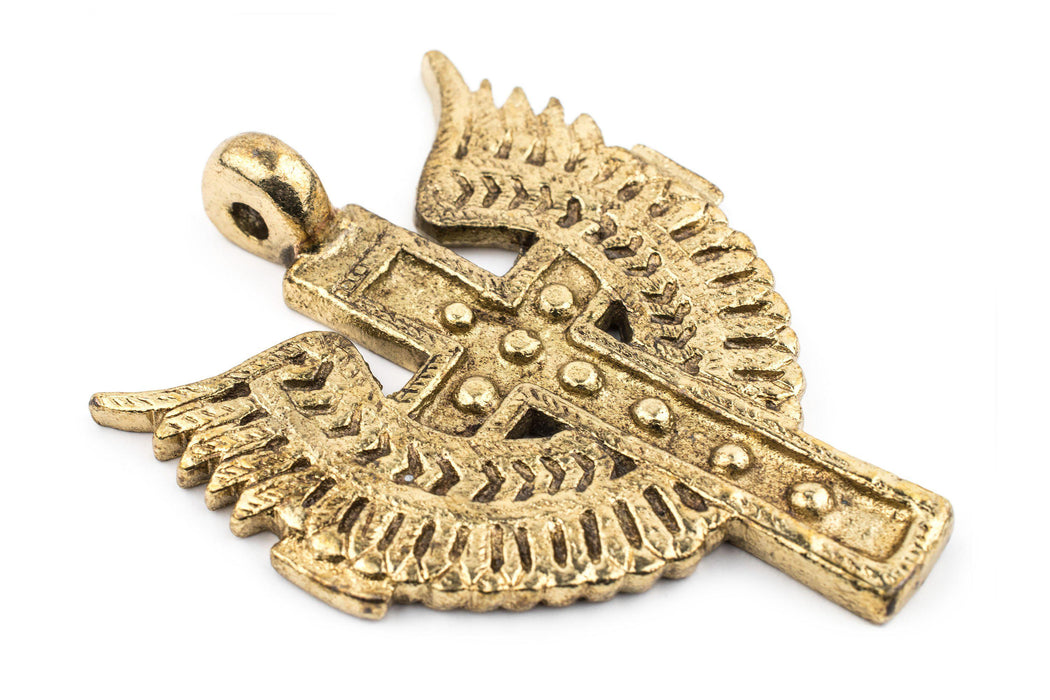 Angel Wings Ethiopian Brass Cross Pendant (80x60mm) - The Bead Chest