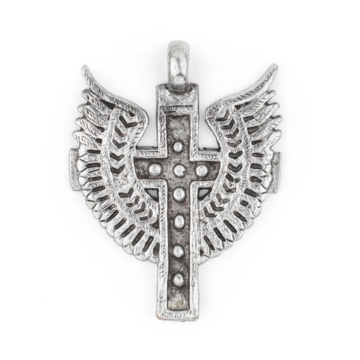 Angel Wings Ethiopian Silver Cross Pendant (80x60mm)