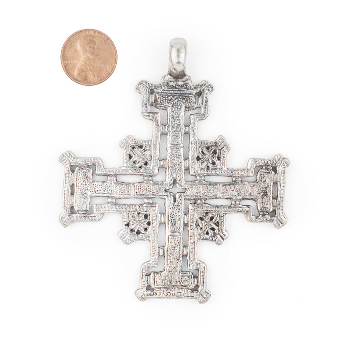 Harar Ethiopian Silver Cross Pendant (85x75mm) - The Bead Chest