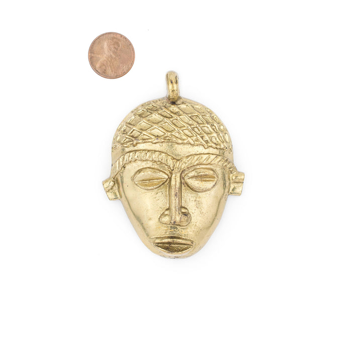 African Brass Mask Pendant (75x55mm) - The Bead Chest