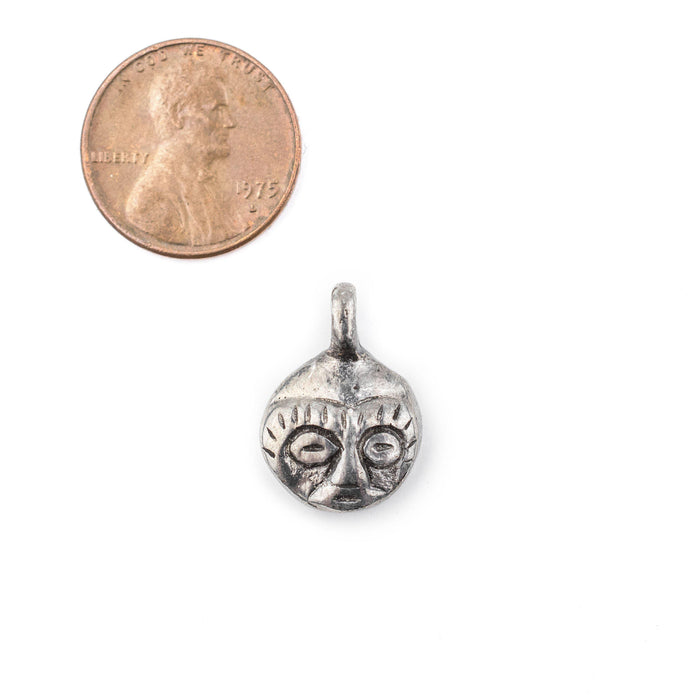 African Silver Mask Charm Pendant (19x14mm) - The Bead Chest