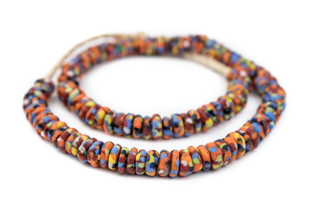 Sunyani Medley Recycled Glass Beads – 11mm Rondelle, Ghana African Multicolor