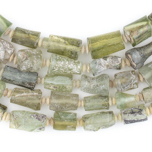 Rectangular Ancient Roman Glass Beads (Sea Green) - The Bead Chest