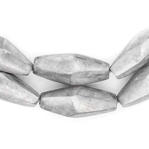 Faceted Elongated Maasai Silver Beads (32x14mm)