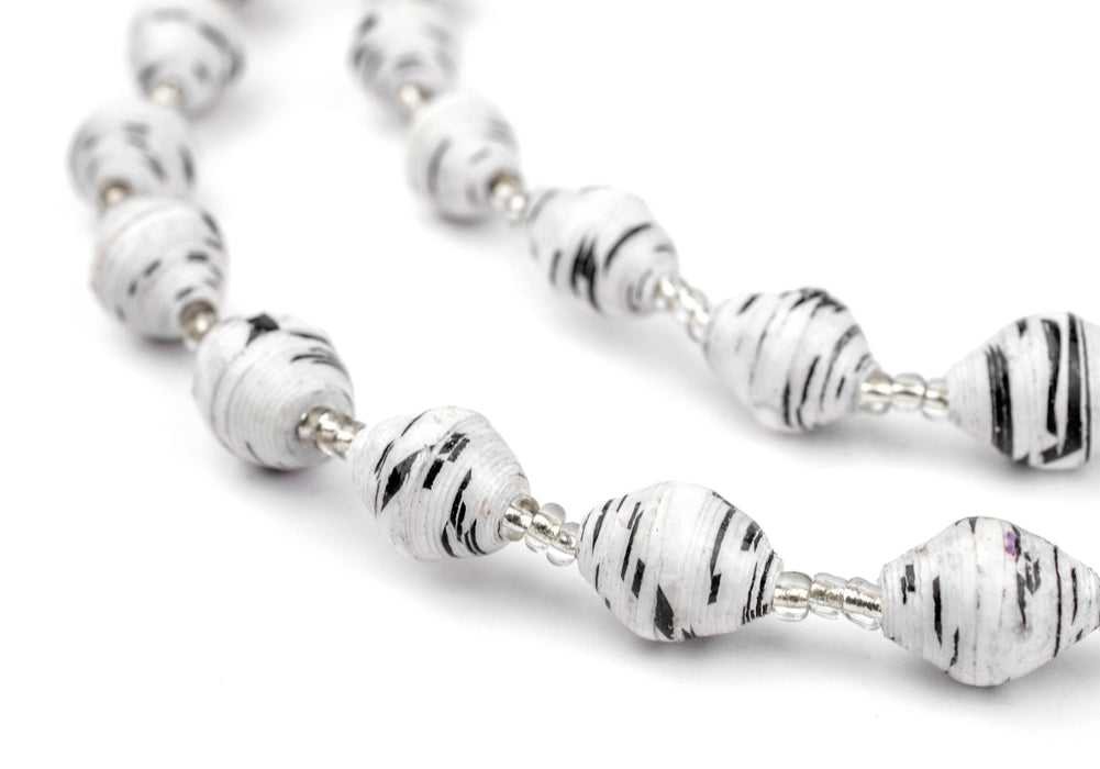 White & Black Recycled Paper Beads from Uganda - The Bead Chest