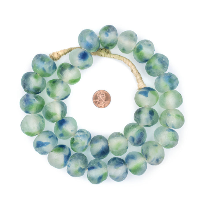 Jumbo Blue-Green Swirl Recycled Glass Beads (24mm) - The Bead Chest
