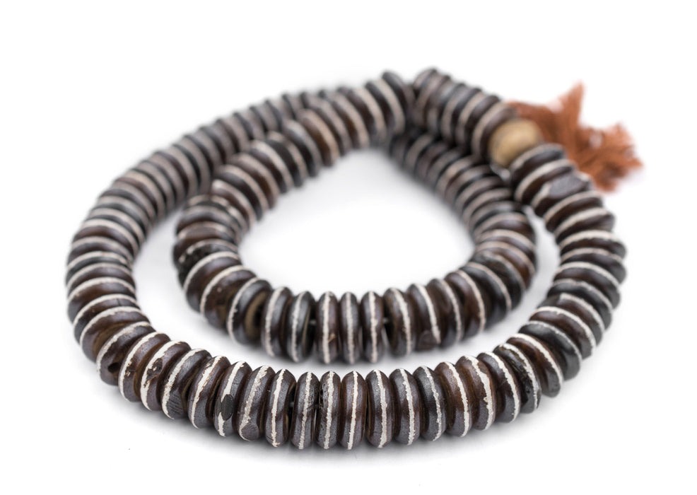 Brown Striped Disk Bone Mala Beads (4x14mm) - The Bead Chest