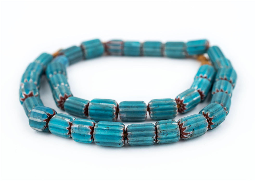 Aqua Blue Nepal Chevron Beads (12x8mm) - The Bead Chest