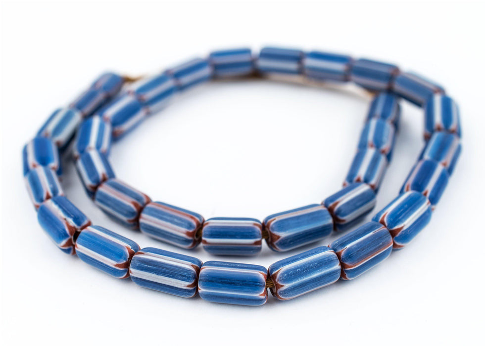 Blue & White Nepal Chevron Beads (15x9mm) - The Bead Chest