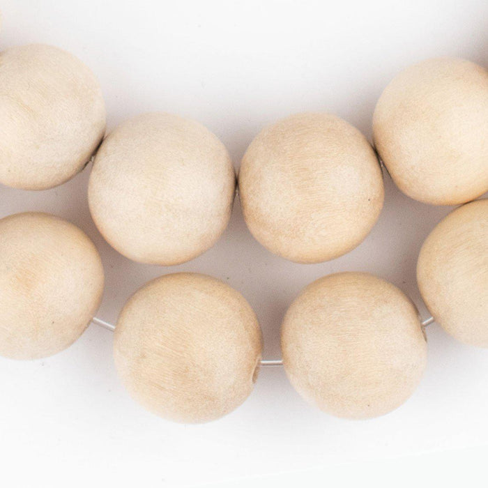 Cream Round Natural Wood Beads (20mm) - The Bead Chest