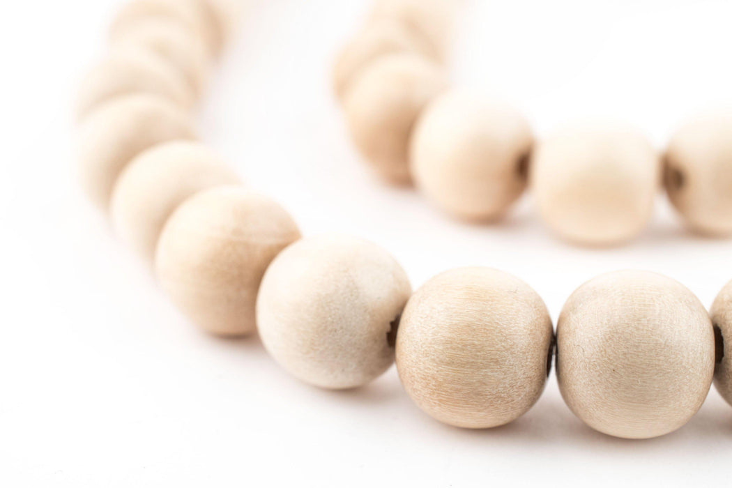 Cream Round Natural Wood Beads (10mm) - The Bead Chest