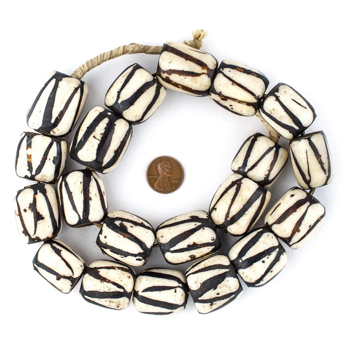 Diagonal Stripe Batik Bone Beads (Barrel) - The Bead Chest