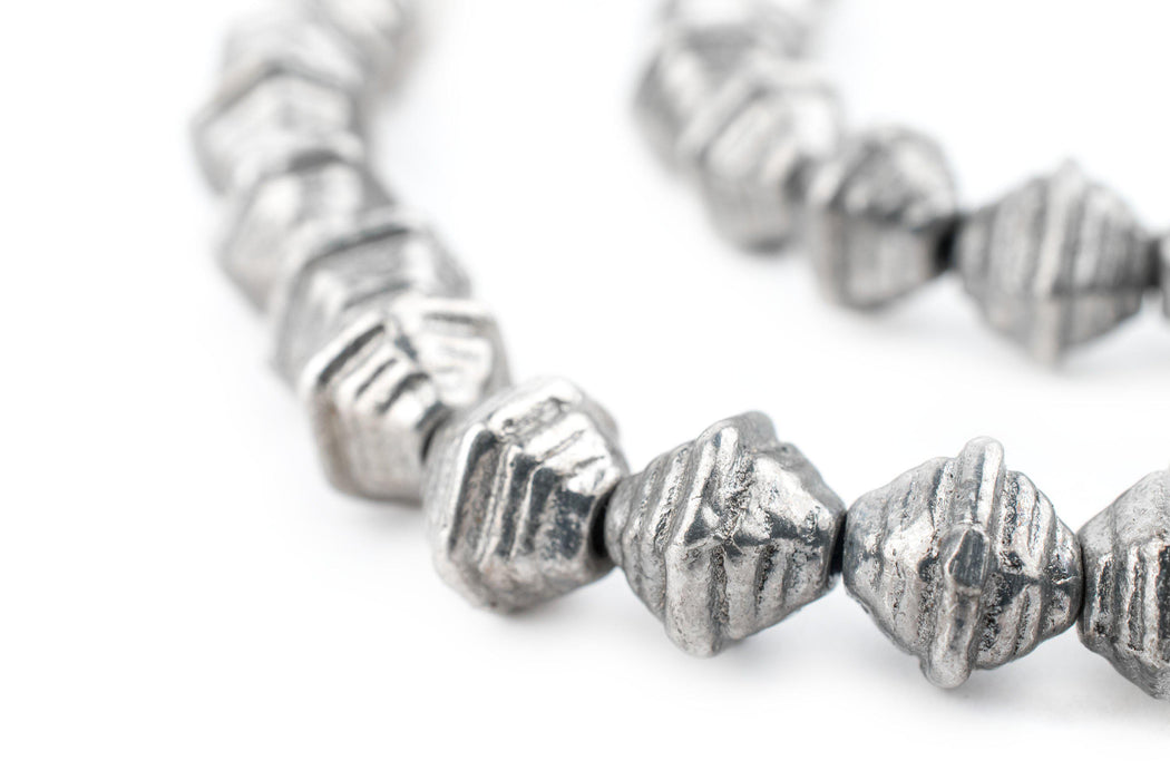 Striped Dark Silver Bicone Beads (9mm) - The Bead Chest