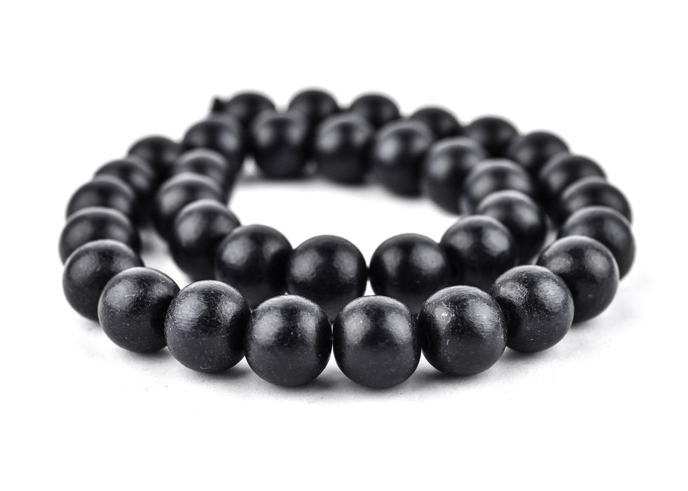 Black Round Natural Wood Beads (12mm) - The Bead Chest