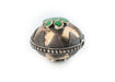 Bright Green Round Inlaid Afghani Brass Bead Pendant (36x28mm) - The Bead Chest