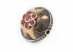 Red Round Inlaid Afghani Brass Bead Pendant - The Bead Chest