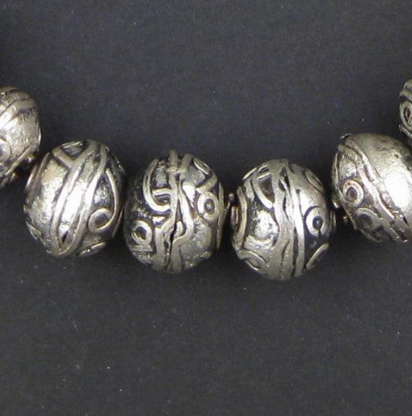 Fancy Ethiopian White Metal Bicone Beads (14x16mm) - The Bead Chest