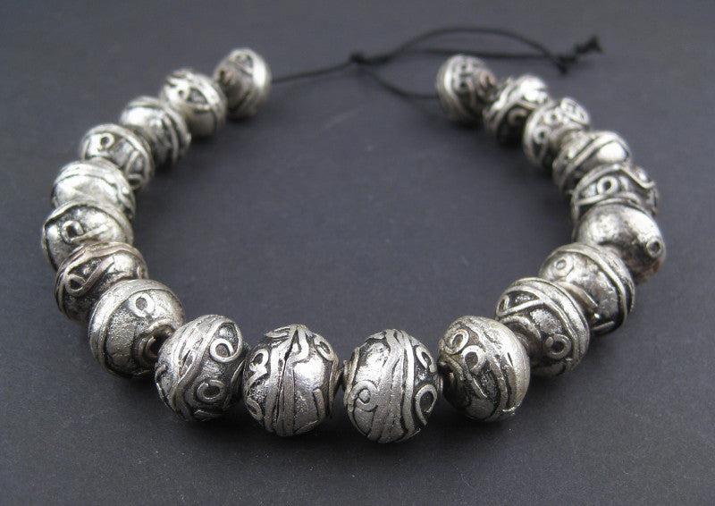 Fancy Ethiopian White Metal Bicone Beads (14x16mm) - The Bead Chest