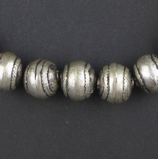 Striped Ethiopian White Metal Round Beads (15x16mm)