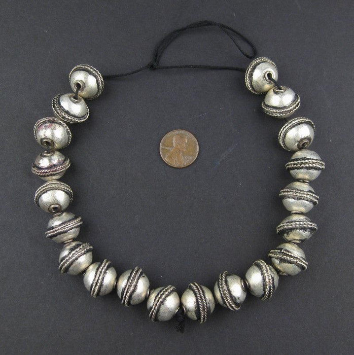 Ethiopian Artisanal White Metal Bicone Beads (15x19mm) - The Bead Chest