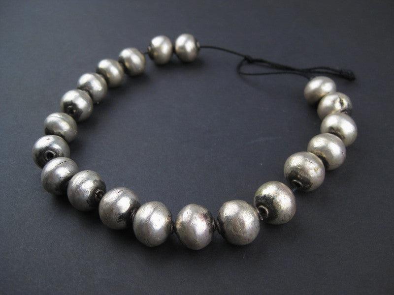 Ethiopian White Metal Round Beads (14x16mm) - The Bead Chest