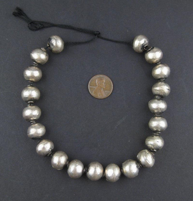 Ethiopian White Metal Round Beads (14x16mm) - The Bead Chest
