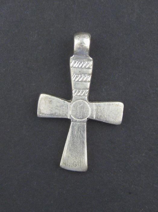 Silver Engraved Ethiopian Cross Pendant (Circle & Stripe) - The Bead Chest