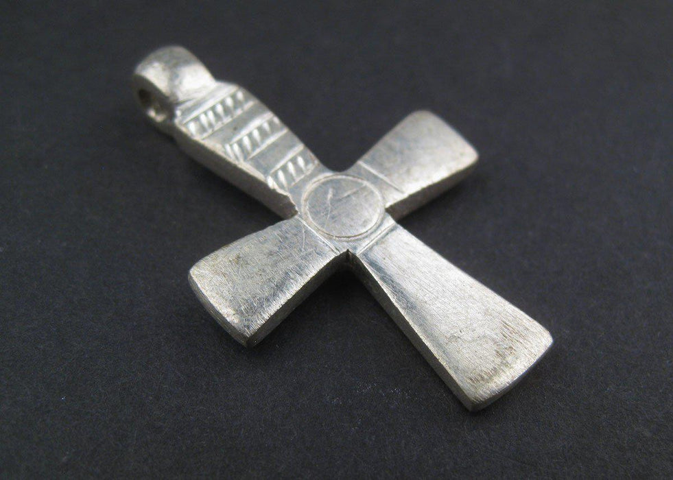 Silver Engraved Ethiopian Cross Pendant (Circle & Stripe) - The Bead Chest