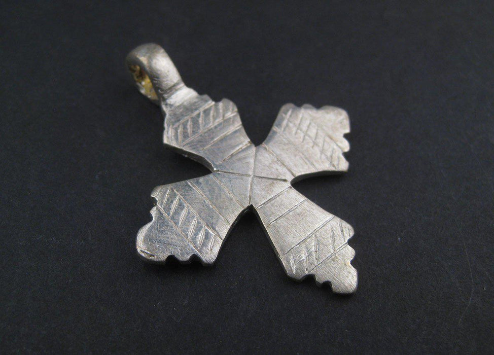 Fancy Patterned Ethiopian Silver Cross Pendant - The Bead Chest