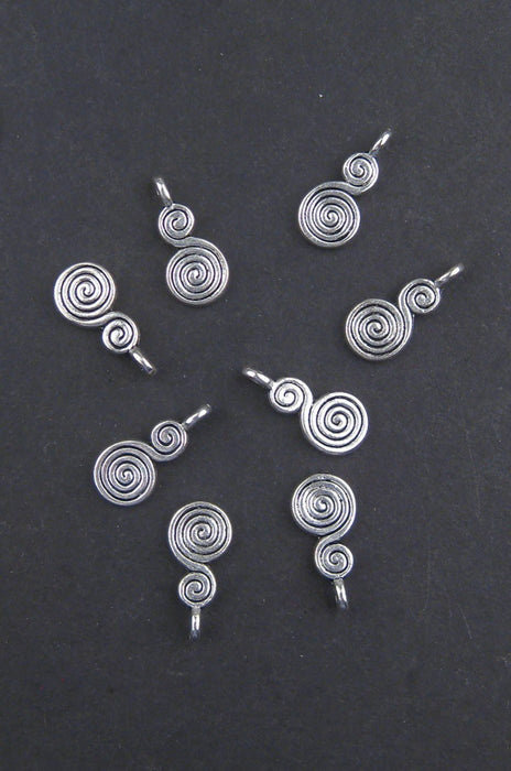 Miniature Berber Spiral Silver Niello Pendants (Set of 8) - The Bead Chest