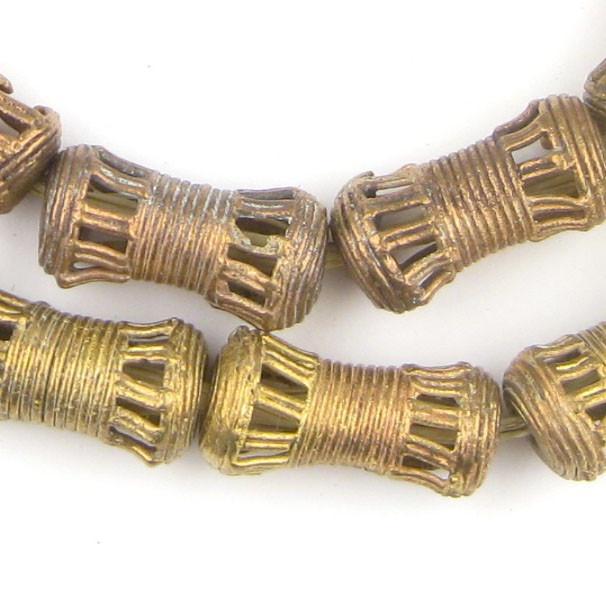 Strawstack Barrel Ghana Brass Filigree Beads - The Bead Chest