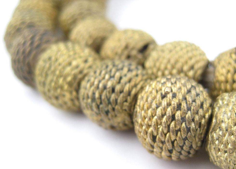 Woven Round Ghana Brass Filigree Beads (14mm) - The Bead Chest