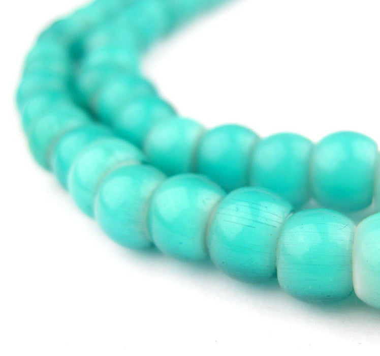 Seafoam Green White Heart Beads (7mm) - The Bead Chest