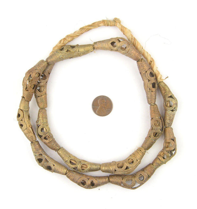 Eye Design Brass Filigree Elbow Beads (42x12mm) - The Bead Chest