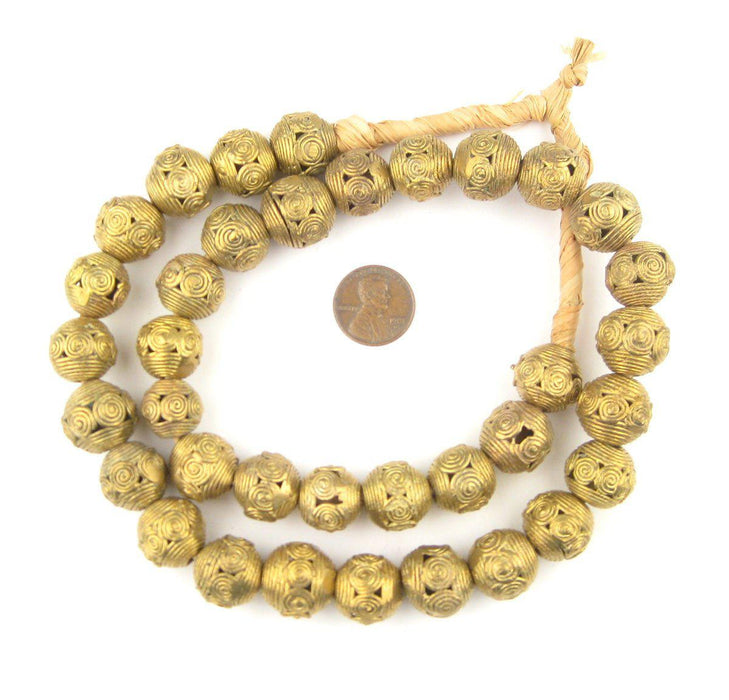 Cameroon-Style Ghana Brass Filigree Globe Beads (16mm) - The Bead Chest
