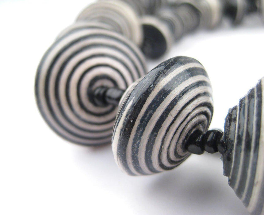 Black and White Stripe Recycled Paper Beads from Uganda (Large) - The Bead Chest