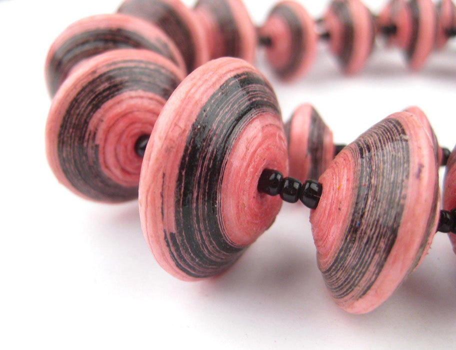Pink & Black Recycled Paper Beads (Large) - The Bead Chest