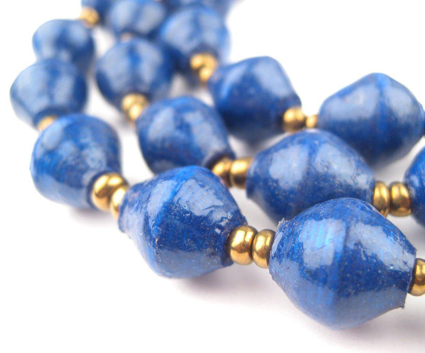 Dark Cobalt Blue Recycled Paper Beads from Uganda - The Bead Chest