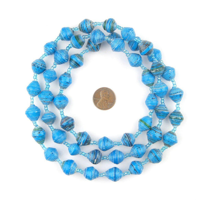 Turquoise and White Recycled Paper Beads from Uganda - The Bead Chest