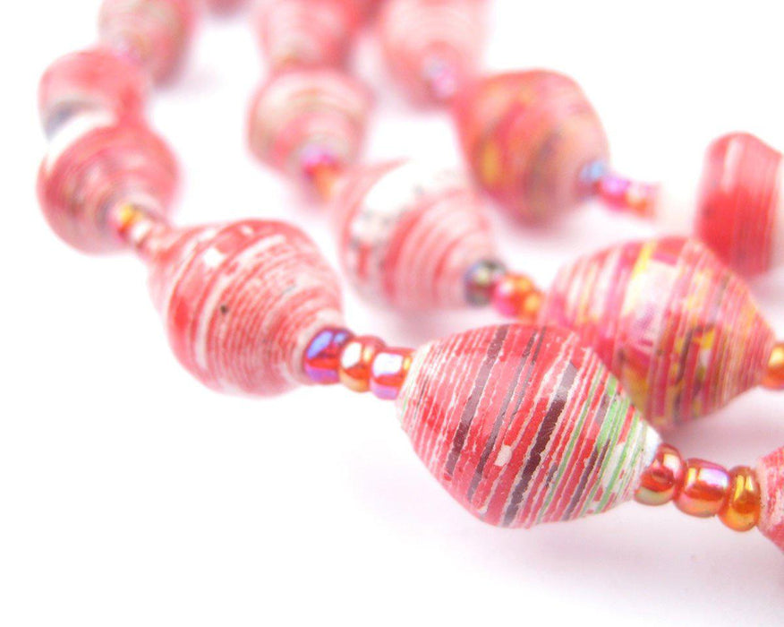 Red and White Recycled Paper Beads from Uganda - The Bead Chest