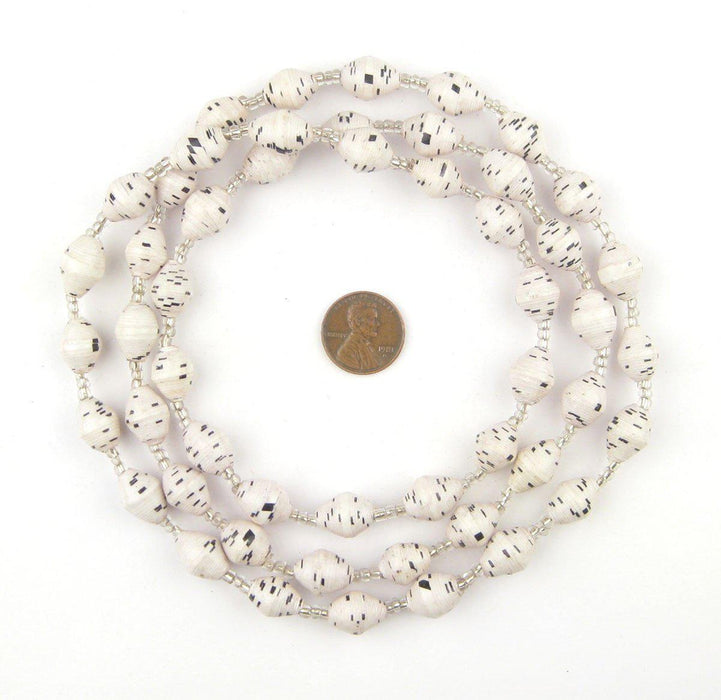 Speckled White Recycled Paper Beads from Uganda - The Bead Chest
