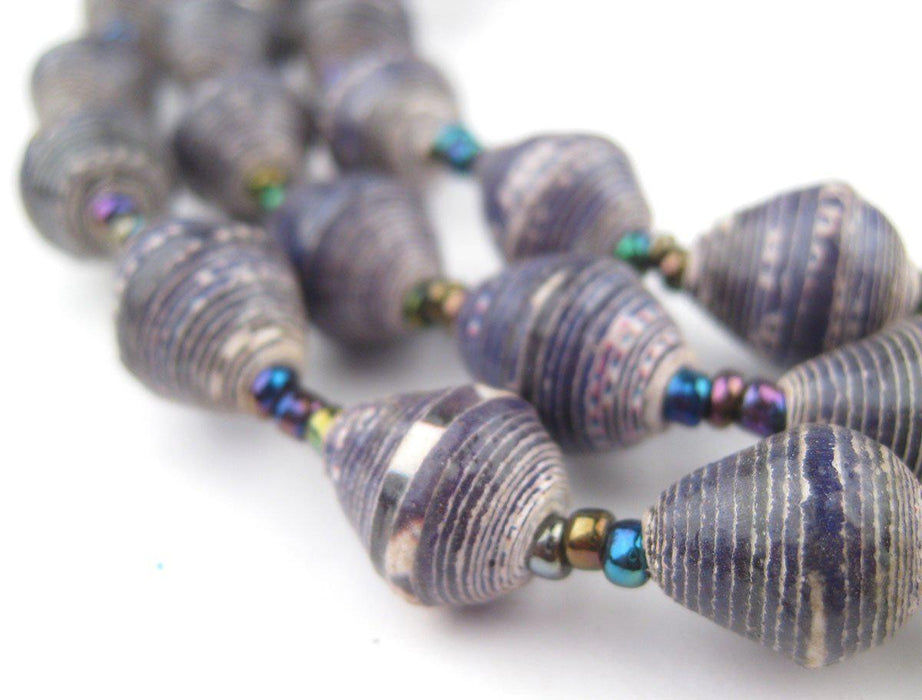 Purple and White Recycled Paper Beads from Uganda - The Bead Chest
