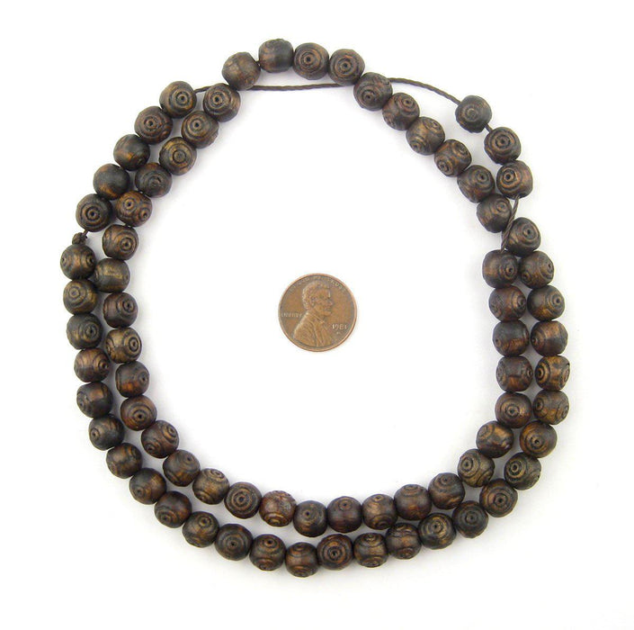 Carved Vintage-Style Round Olive Wood Beads from Bethlehem (8mm) - The Bead Chest
